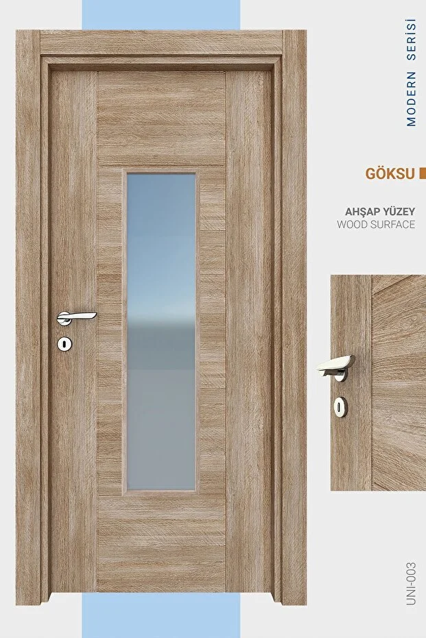 MELAMİN MODERN GÖKSU CAMLI ODA KAPISI, 86/204/9-13 CM